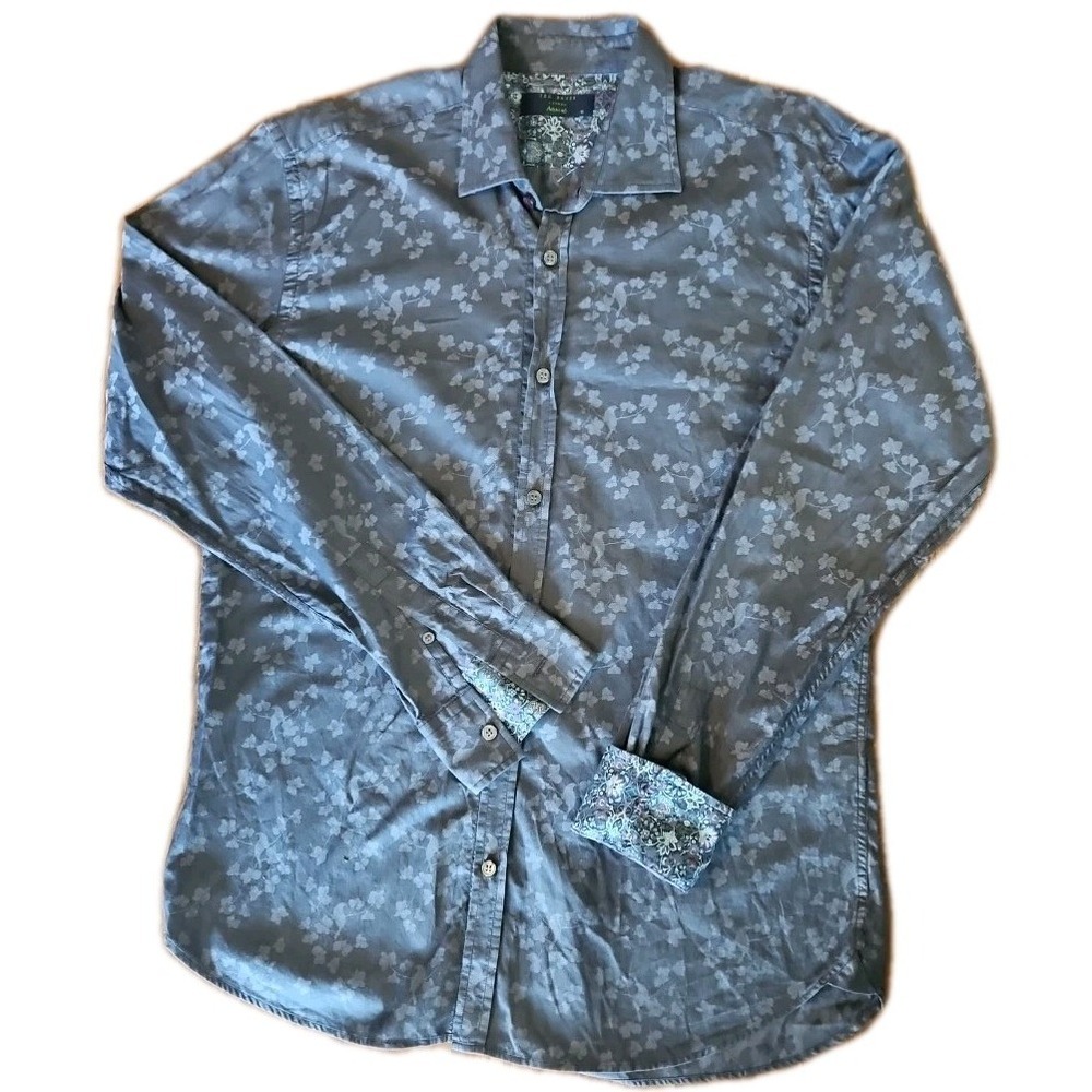 TED BAKER London Archive Floral Gray French Cuff Shirt Size 16
